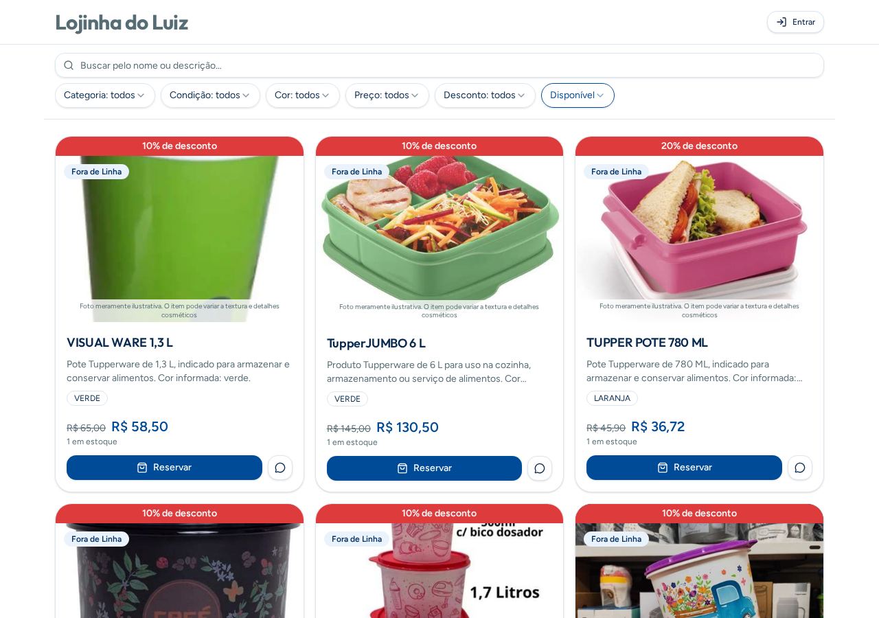 Vitrine com descontos, condição e preços